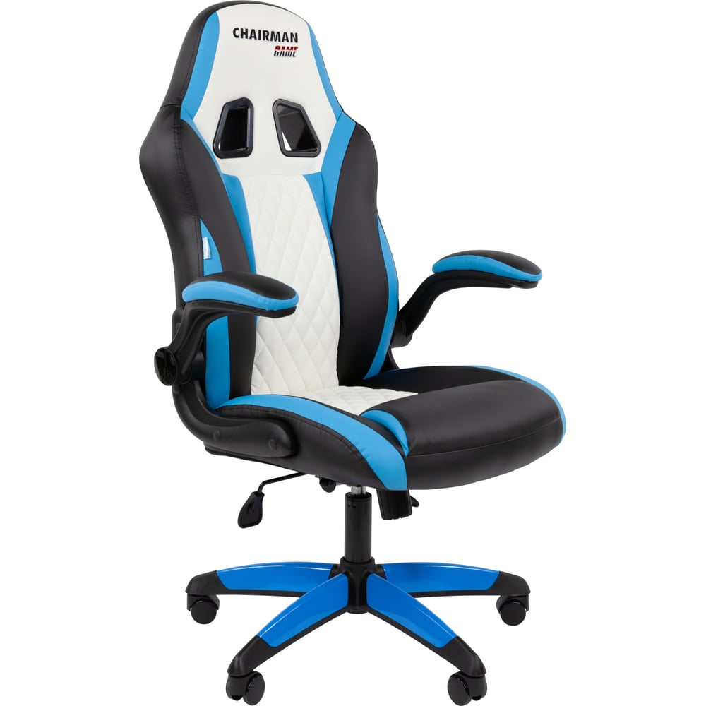 Изображение товара Офисное кресло CHAIRMAN Game 15 Россия экокожа черный голубой белый регулируемое современное