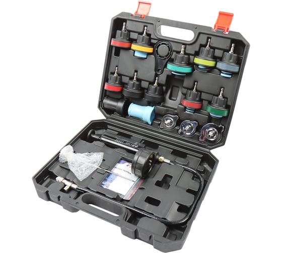 Изображение товара Набор для тестирования герметичности системы охлаждения 18пр. (0-2,5 бар/0-200 °C, Volkswagen, Audi, Porsche, BMW, Mercedes-Benz, Opel, Fiat) в кейсе LG-14406 LIGE 398912