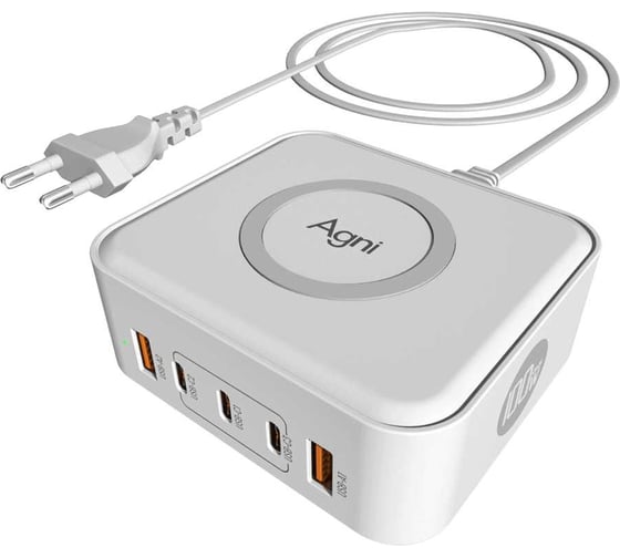 Изображение товара Зарядное устройство c беспроводной зарядкой AGNI 2 USB-A+3 USB-C 100W,белый,TP-CA02-E-GaN-бел TP-CA02-E-GaN-white