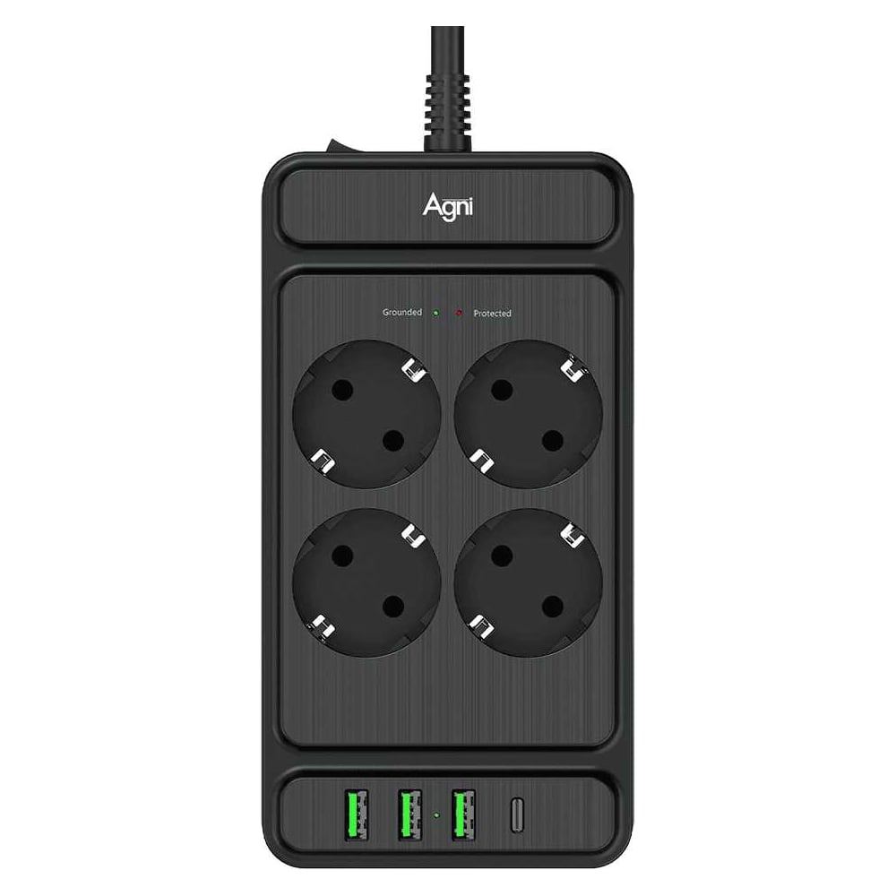 Изображение товара Сетевой фильтр AGNI плоский 4 розетки USB Type-C 3м черный
