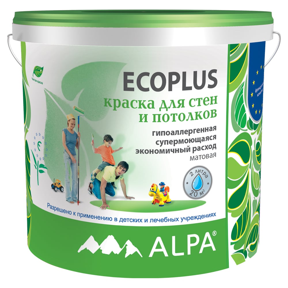 Изображение товара Акриловая экологичная краска ALPA ECOPLUS 2 л для внутренних работ