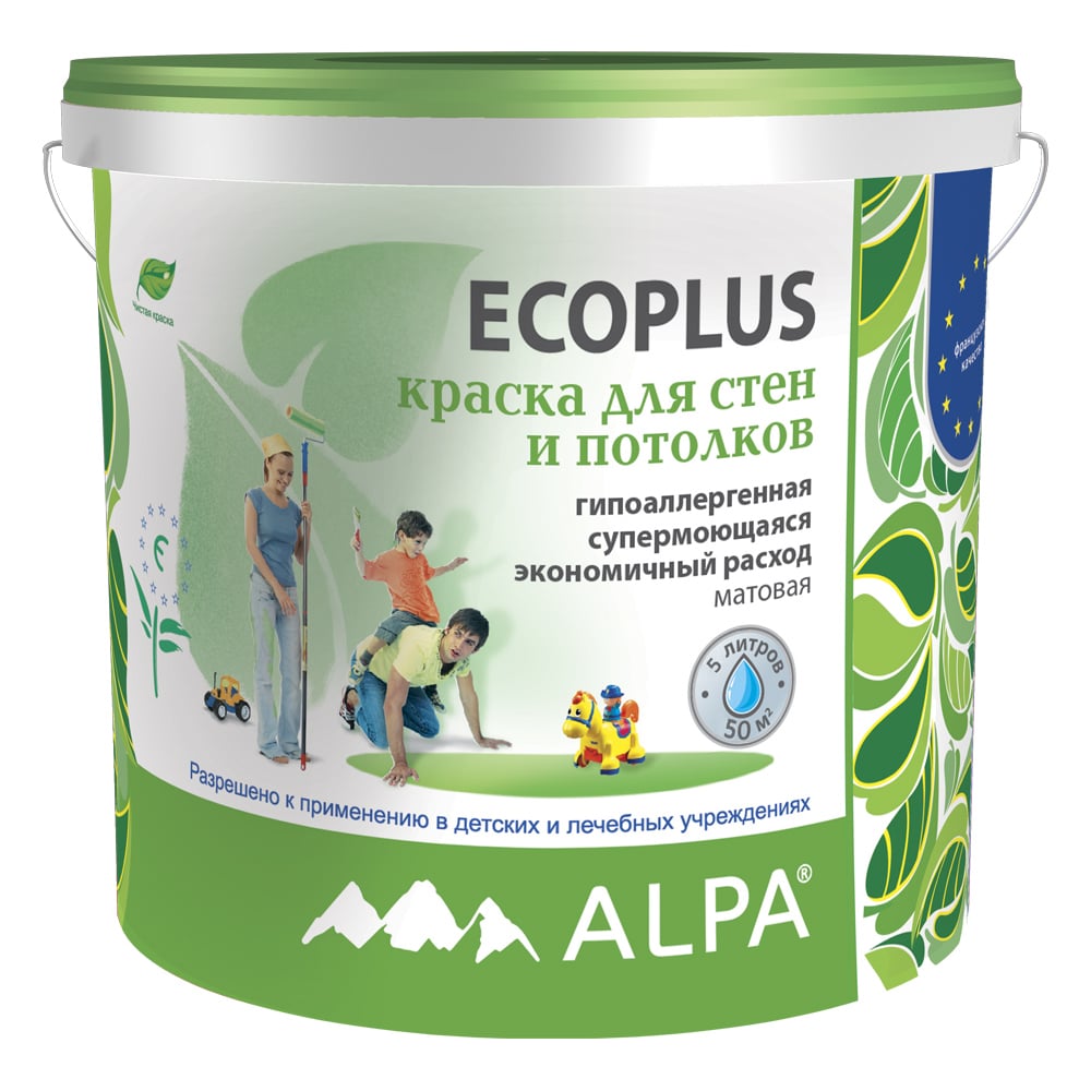 Изображение товара Краска акриловая экологичная ALPA ECOPLUS 5 л для стен и потолков