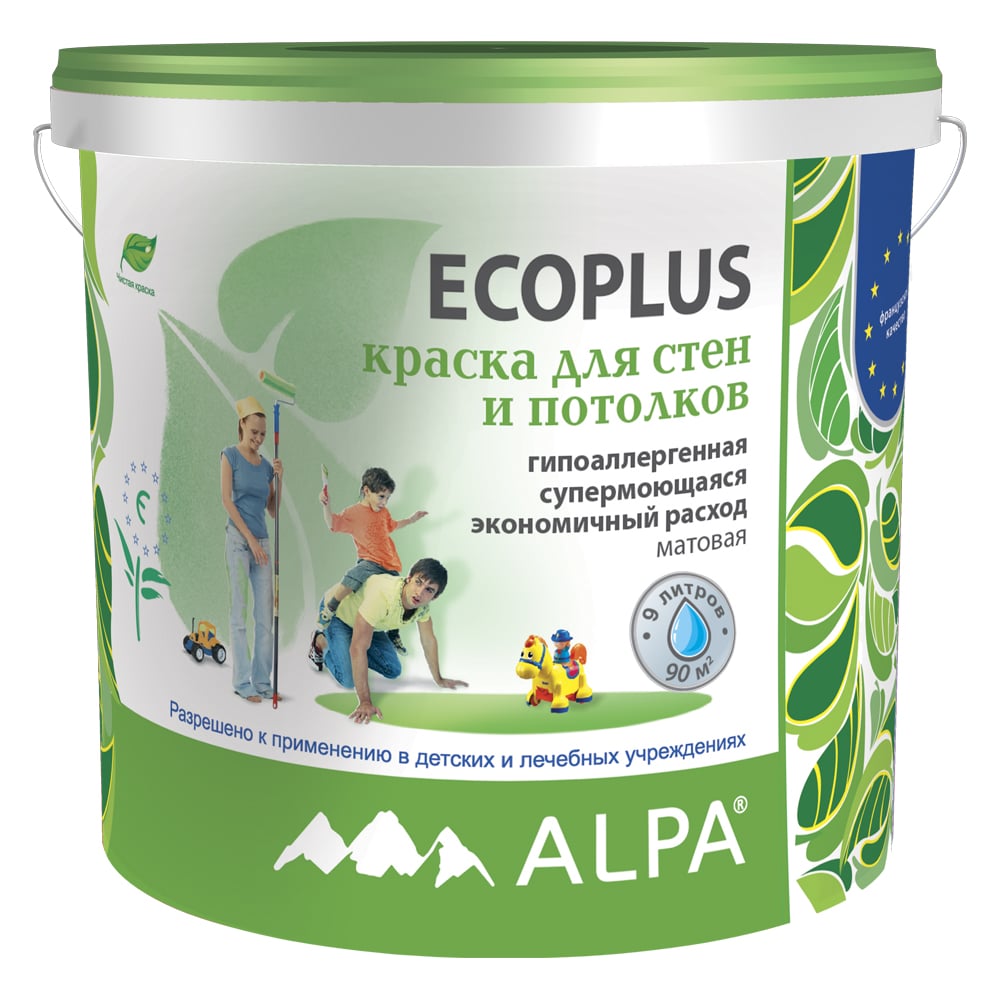 Изображение товара Акриловая экологичная краска ALPA ECOPLUS 9л для внутренних помещений