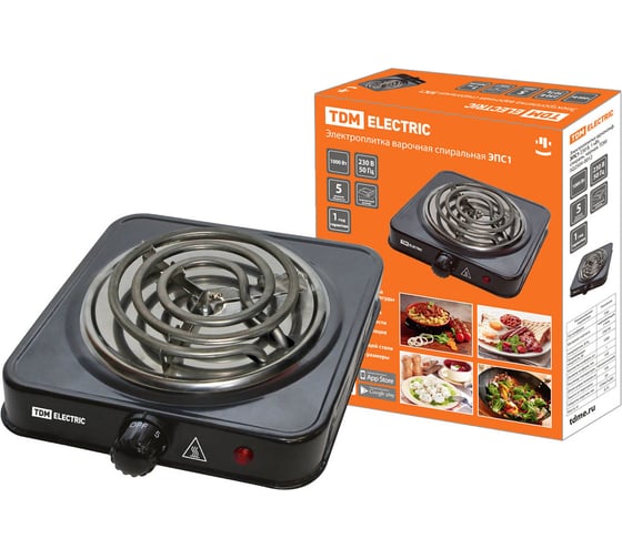 Изображение товара Одноконфорочная электроплитка TDM ЭПС1 230 В, 1 кВт, спираль, черная SQ2504-0012