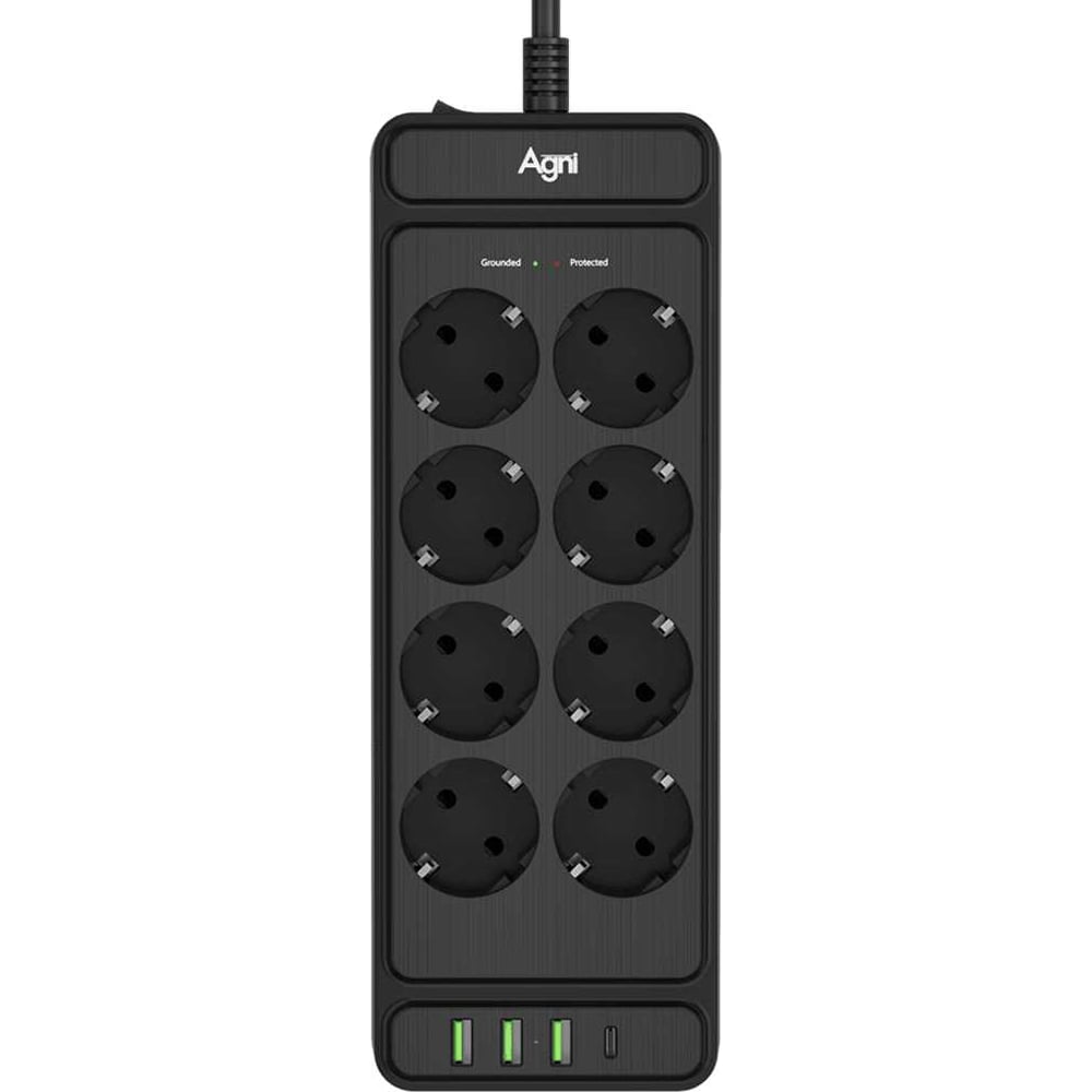 Изображение товара Сетевой фильтр AGNI 8 розеток USB Type-C 3м плоский черный