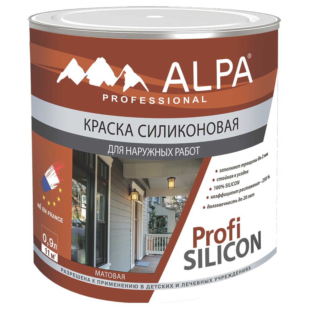 Изображение товара Краска ВД ALPA PROFI Silicon база А, 0,9 л/1.44 кг 3488570029404