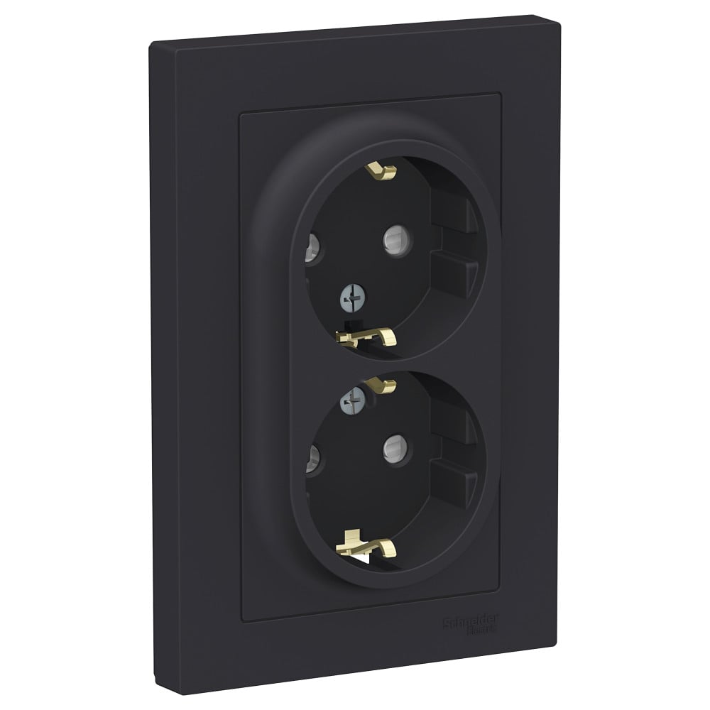 Изображение товара Розетка Systeme Electric AtlasDesign Карбон двойная с заземлением 16А
