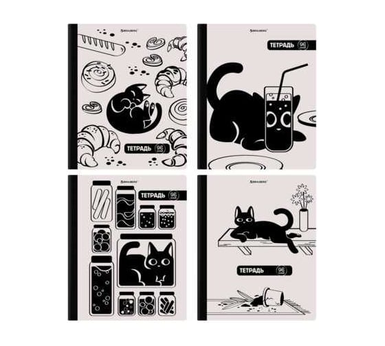 Изображение товара Бизнес-тетрадь BRAUBERG А5 96л, на сшивке с корешком, комплект 4 шт., клетка, обложка картон, Кот-Непоседа 405292
