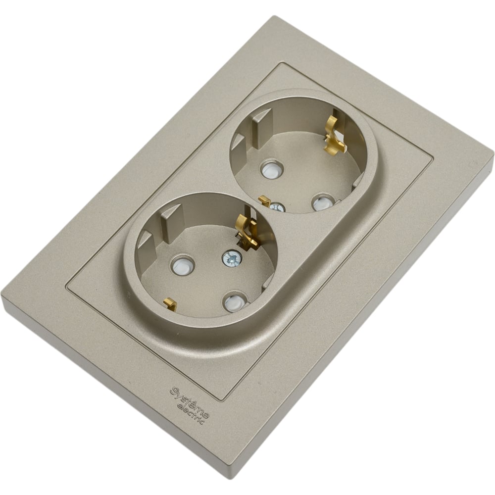 Изображение товара Розетка Systeme Electric AtlasDesign 2 гнезда с защитными шторками в сборе шампань