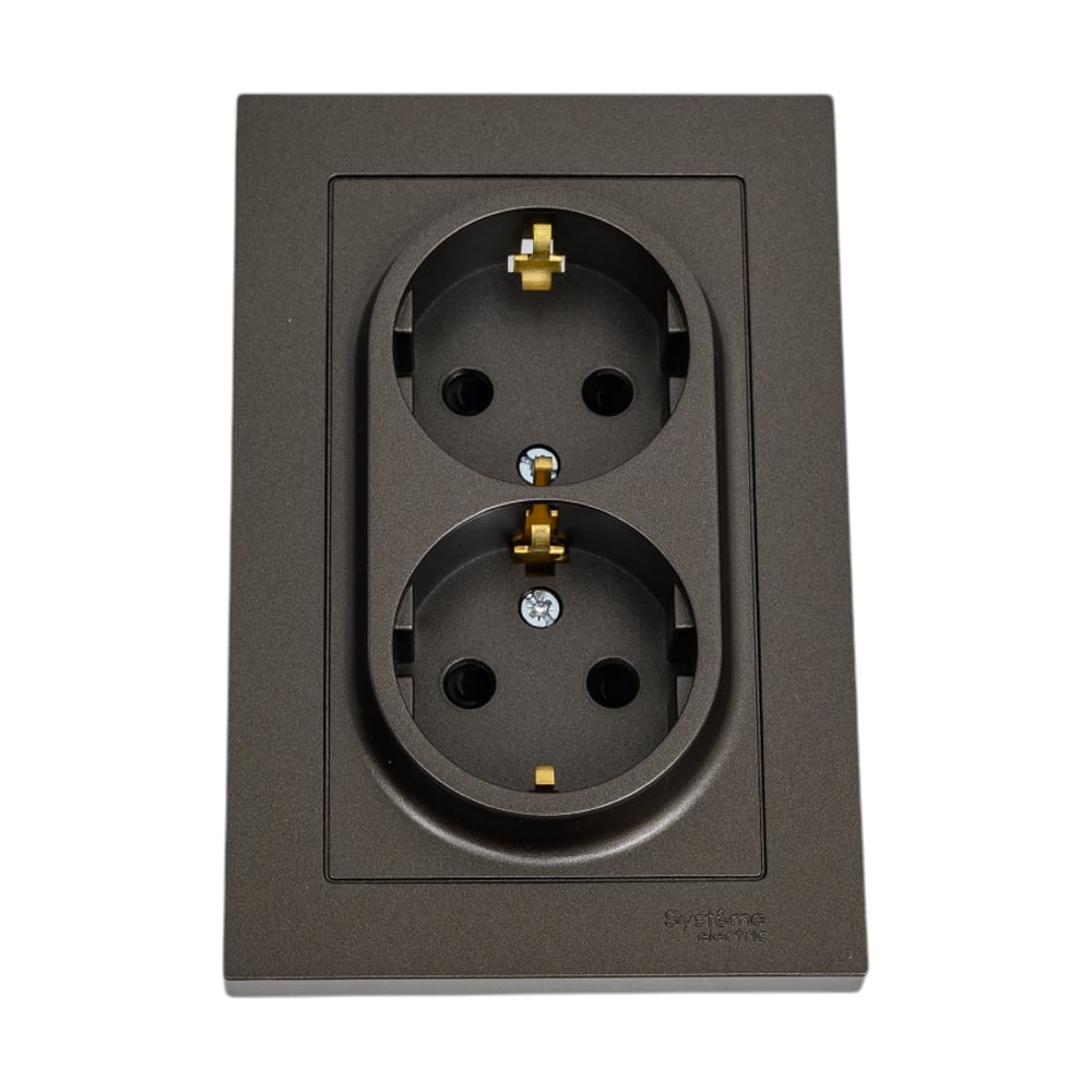 Изображение товара Двойная розетка Systeme Electric AtlasDesign Мокко с защитными шторками