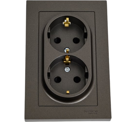 Изображение товара Розетка Systeme Electric AtlasDesign Мокко с/з двойная, со шторками, 16А, в сборе SE ATN000626