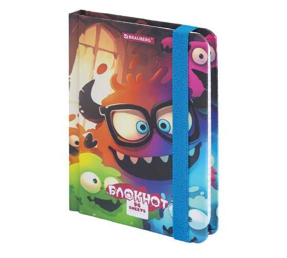 Изображение товара Блокнот с резинкой в клетку BRAUBERG 96л, МАЛЫЙ ФОРМАТ А6 109х148мм, кросс-серия МОНСТРИКИ 117001