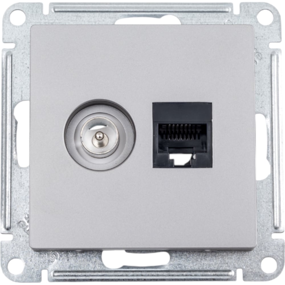 Изображение товара Двойная розетка Systeme Electric AtlasDesign с RJ45 и TV, монтаж встраиваемый, сталь