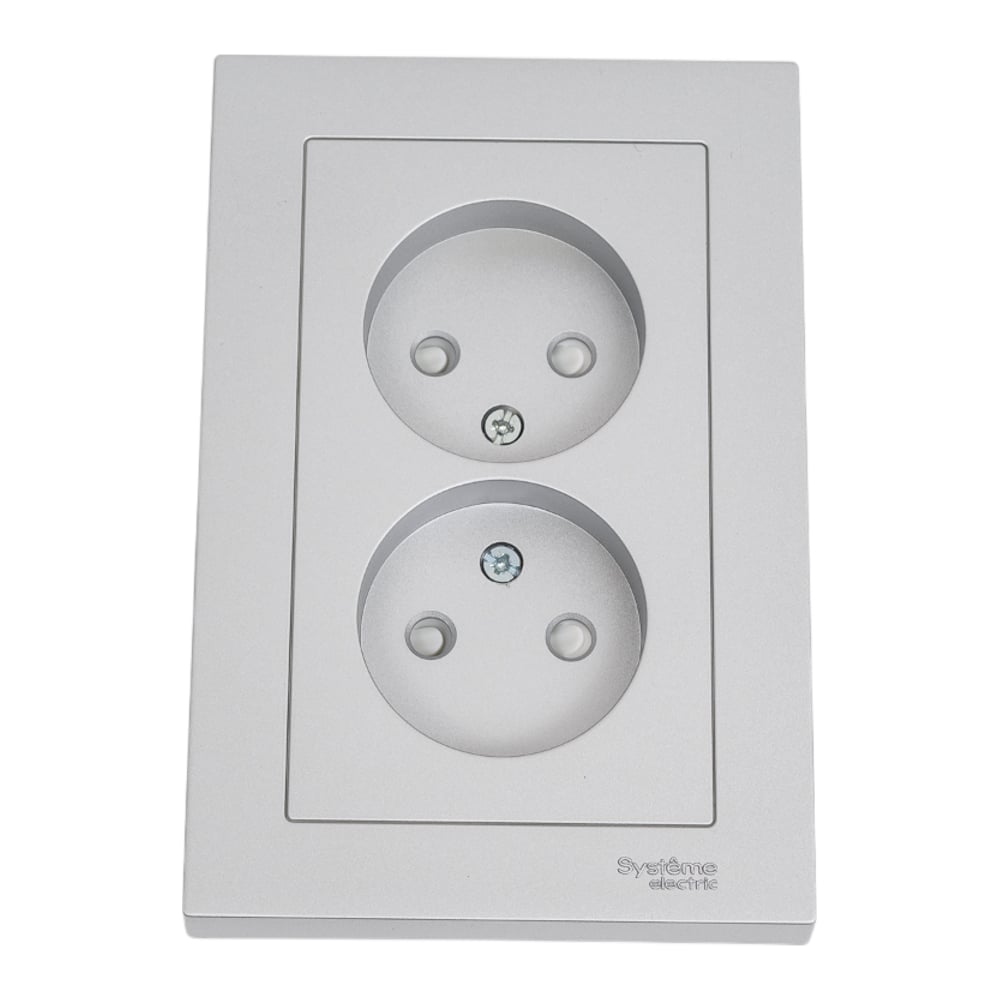 Изображение товара Розетка Systeme Electric AtlasDesign алюминий б/з двойная 16A в сборе