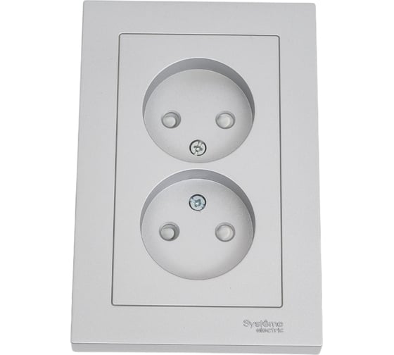 Изображение товара Розетка Systeme Electric AtlasDesign Алюминий б/з двойная, со шторками,16А, в сборе SE ATN000322