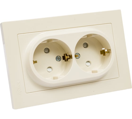 Изображение товара Розетка Systeme Electric AtlasDesign Беж с/з двойная, со шторками, 16А, в сборе SE ATN000226