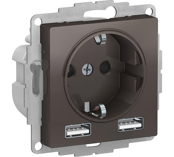 Изображение товара Комбинированная розетка Systeme Electric AtlasDesign Мокко SO + USB A+A, 5В/2,4А, 2х5В/1,2А, механизм SE ATN000630