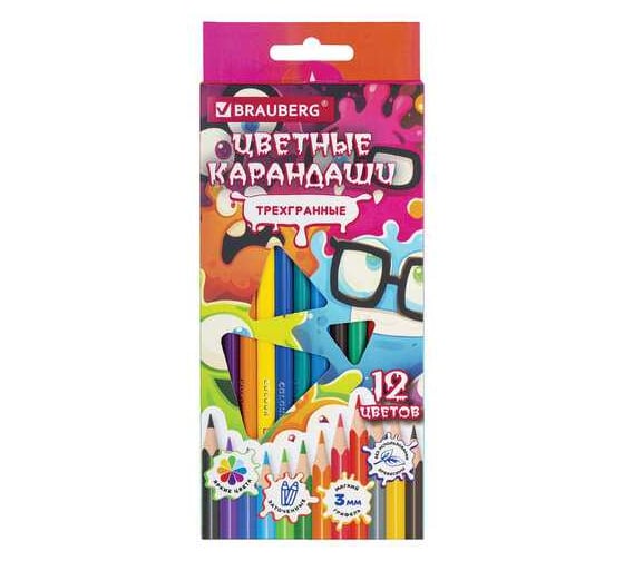 Изображение товара Карандаши цветные BRAUBERG кросс-серия МОНСТРИКИ, 12 цветов, трехгранные, 182112