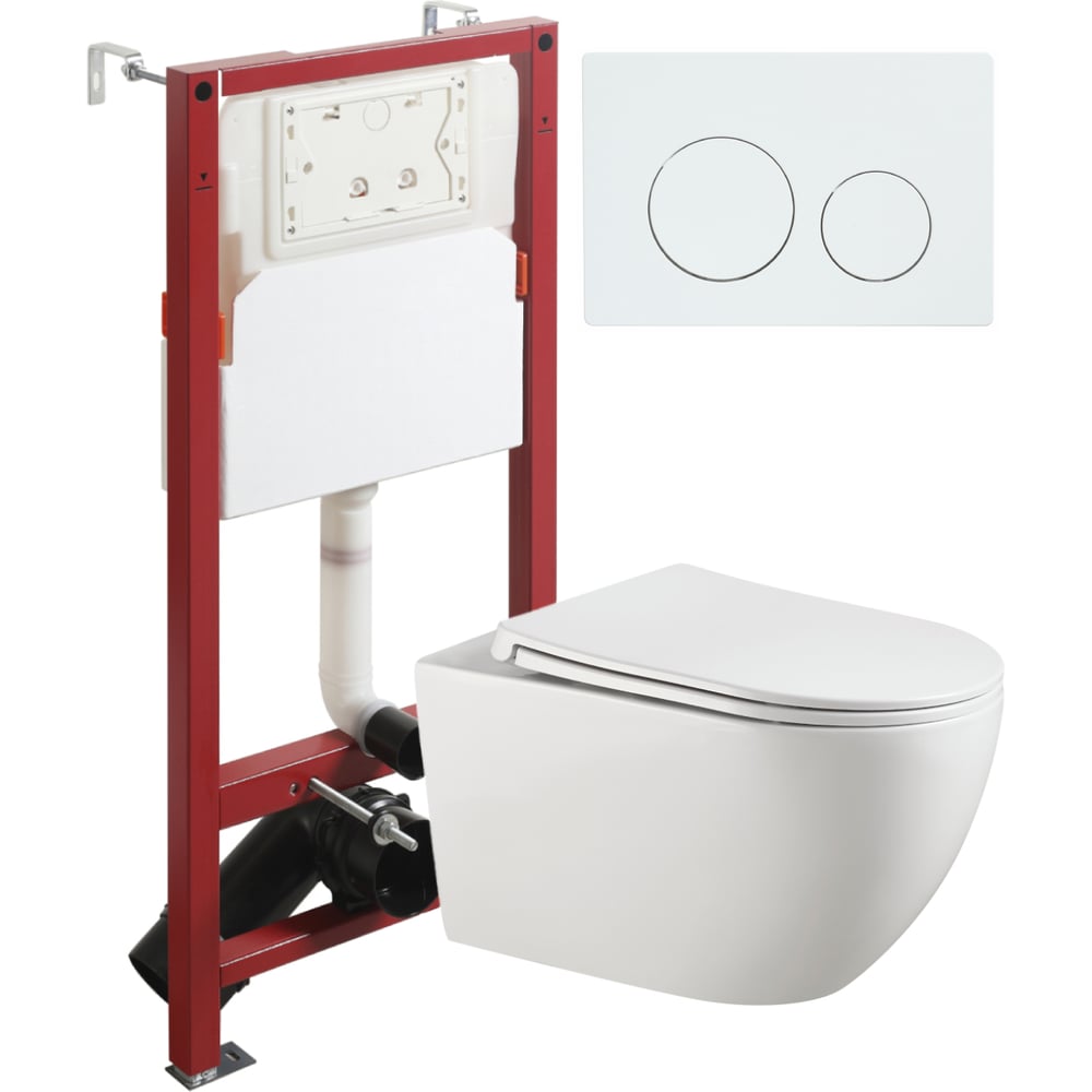 Изображение товара Унитаз подвесной безободковый Agger TORNADO белый с инсталляцией, микролифт, кнопка смыва белая ATI12150+APB188