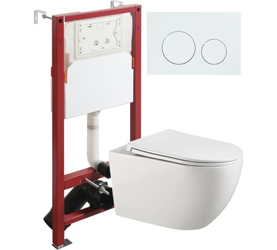 Изображение товара Унитаз подвесной безободковый Agger TORNADO белый с инсталляцией, микролифт, кнопка смыва белая ATI12150+APB188