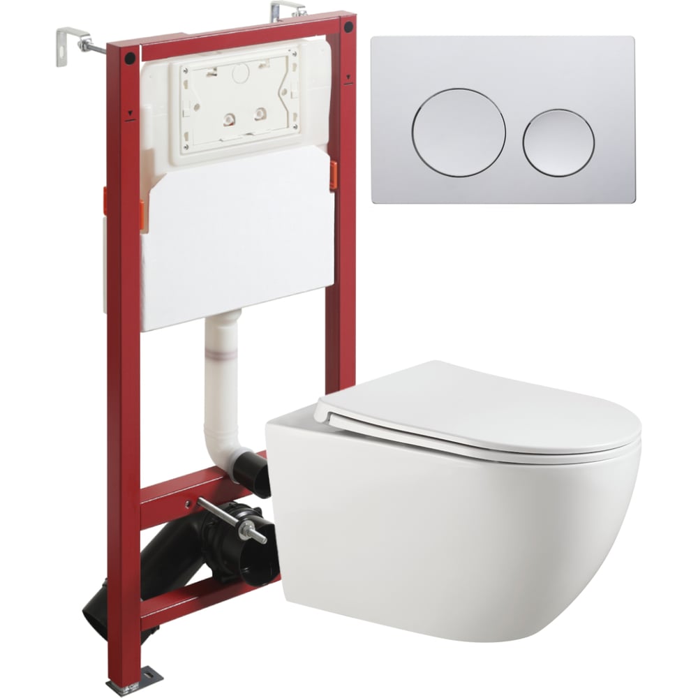 Изображение товара Унитаз подвесной безободковый Agger TORNADO белый с инсталляцией, микролифт, кнопка смыва хром ATI12150+APB100