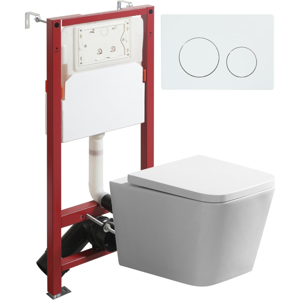 Изображение товара Унитаз подвесной безободковый Agger TORNADO белый с инсталляцией, микролифт, кнопка смыва белая ATI11150+APB188