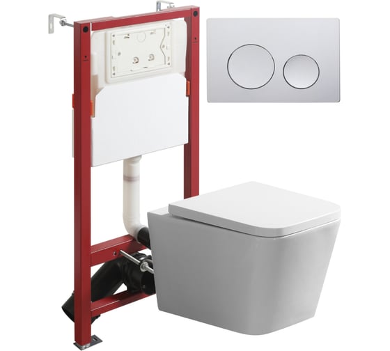 Изображение товара Унитаз подвесной безободковый Agger TORNADO белый с инсталляцией, микролифт, кнопка смыва хром ATI11150+APB100