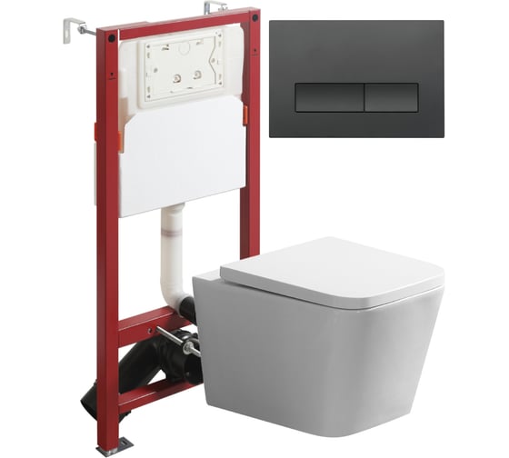 Изображение товара Унитаз подвесной безободковый Agger TORNADO белый с инсталляцией, микролифт, кнопка смыва черная ATI11150+APB244