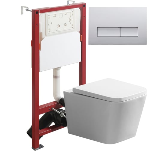 Изображение товара Унитаз подвесной безободковый Agger TORNADO белый с инсталляцией, микролифт, кнопка смыва хром ATI11150+APB200