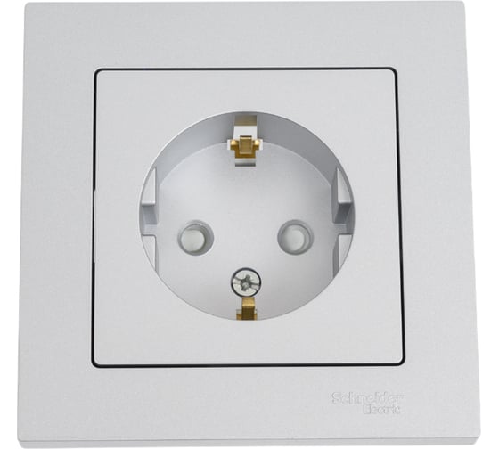 Изображение товара Розетка Systeme Electric AtlasDesign Алюминий с/з со шторками, 16А, в сборе SE ATN000344