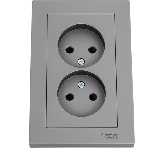 Изображение товара Розетка Systeme Electric AtlasDesign Сталь б/з двойная, со шторками,16А, в сборе SE ATN000922