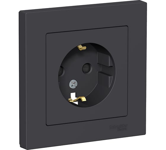 Изображение товара Розетка Systeme Electric AtlasDesign Карбон с/з со шторками, 16А, в сборе SE ATN001044
