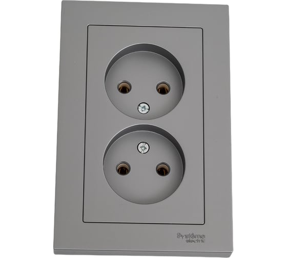 Изображение товара Розетка Systeme Electric AtlasDesign Сталь б/з двойная, 16А, в сборе SE ATN000920
