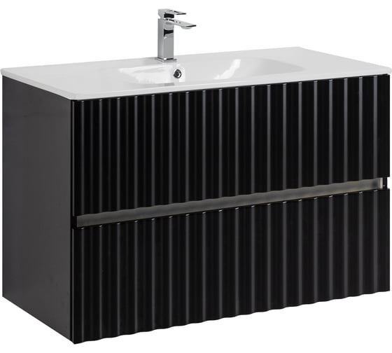 Изображение товара База под раковину подвесная Art&Max ELEGANT с двумя выкатными ящиками, с LED подсветкой ручек, чёрный матовый, 870x469x550 AM-ELEGANT-900-2C-SO-NM-LED