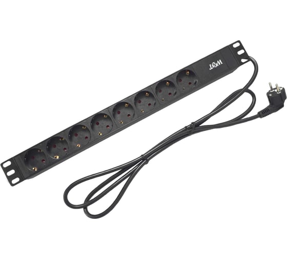 Изображение товара Блок розеток W&T 19 EURO на 8 гнезд, 220В, немецкий тип, 8 портов без выключателя () WT-PDU-G8 без выкл