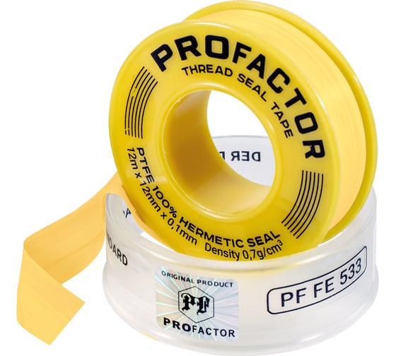Изображение товара ФУМ лента PROFACTOR PF Professional желтая Ф55мм 12мм х 0,1мм х 12м PF FE 533
