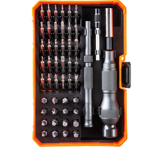 Изображение товара Набор для точных работ HARDEN отвертка и биты из стали S2, 50 предметов, в пластиковом пенале 550150