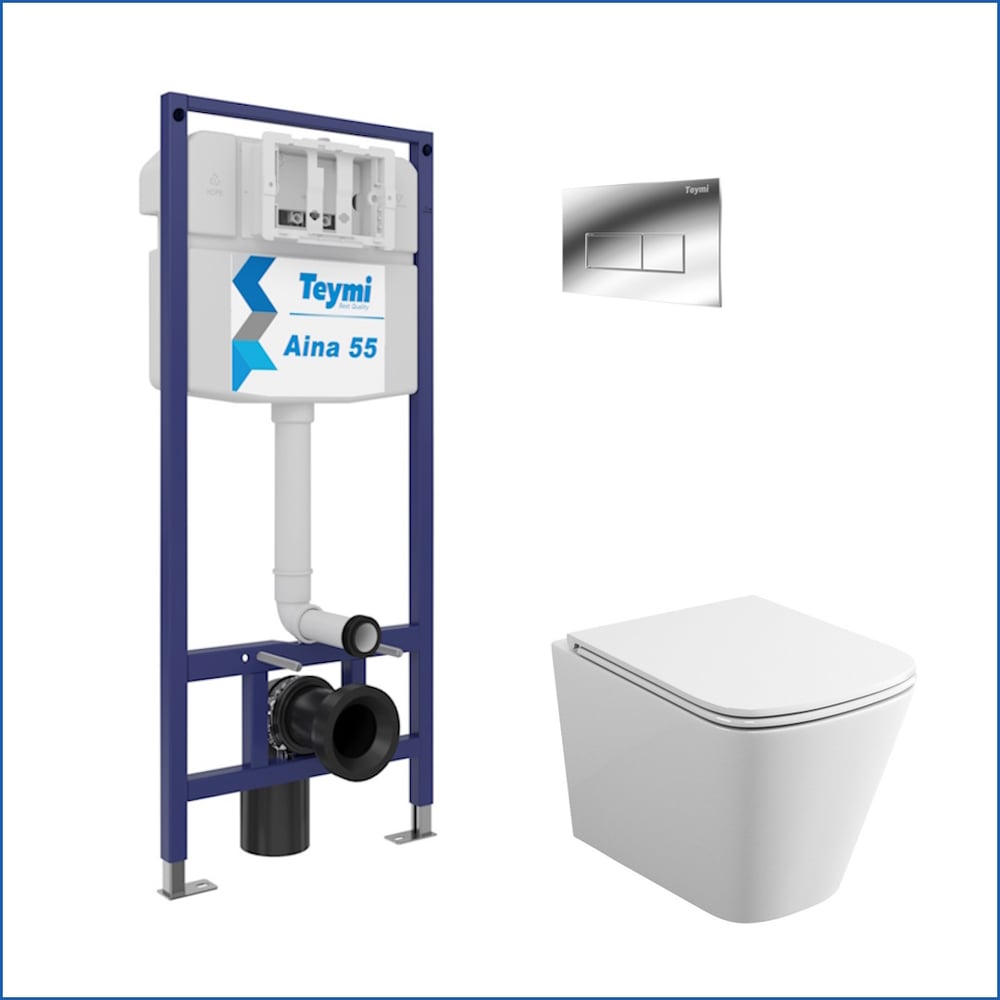 Изображение товара Инсталляция с унитазом Teymi Helmi 5 в 1 подвесной безободковый с биде и кнопкой хром