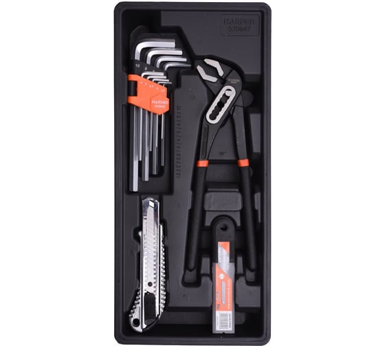 Изображение товара Набор инструментов HARDEN 21 предмет: клещи переставные, ключи имбусовые, нож с лезвиями 520647