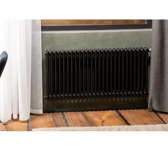 Изображение товара Трубчатый радиатор трехтрубный ТЕПЛОФОРТ ТР3037-14, БП 3/4, черный матт габаритная высота секции 375 мм (межосевое расстояние 300мм), 14 секций, боковое подключение 3/4”, цвет черный матт 200074