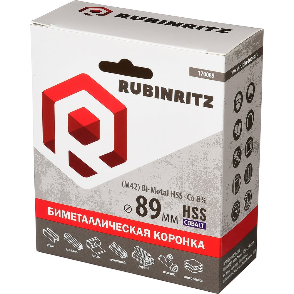 Изображение товара Биметаллическая коронка Rubinritz HSS Cobalt 89 мм для металла дерева и пластика
