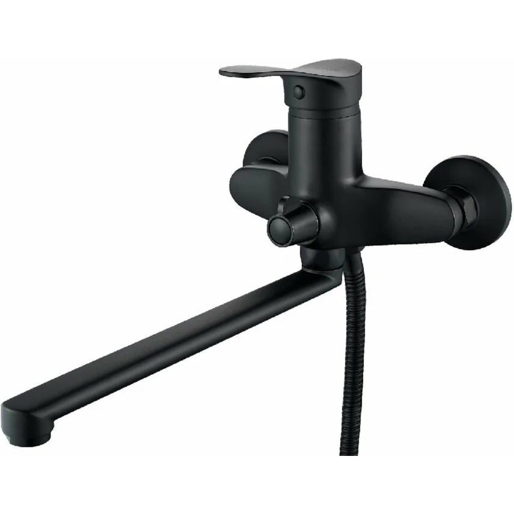 Изображение товара Смеситель для ванны ALOUTE с длинным изливом 35 см, однорычажный, переключатель на корпусе, цвет черный A0163H