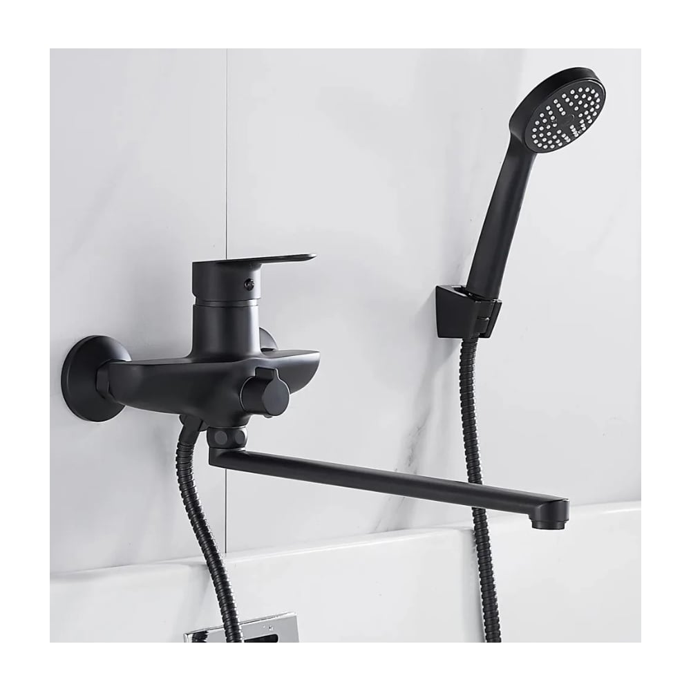 Изображение товара Смеситель для ванны ALOUTE с длинным изливом 35 см черный однорычажный