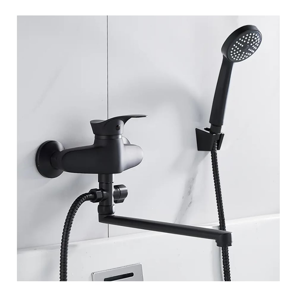 Изображение товара Смеситель для ванны ALOUTE однорычажный с длинным изливом 35 см черный