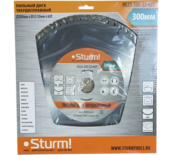 Изображение товара Диск пильный (300x32 мм; 60 зубьев; переходное кольцо 30 мм) Sturm 9020-300-32-60T