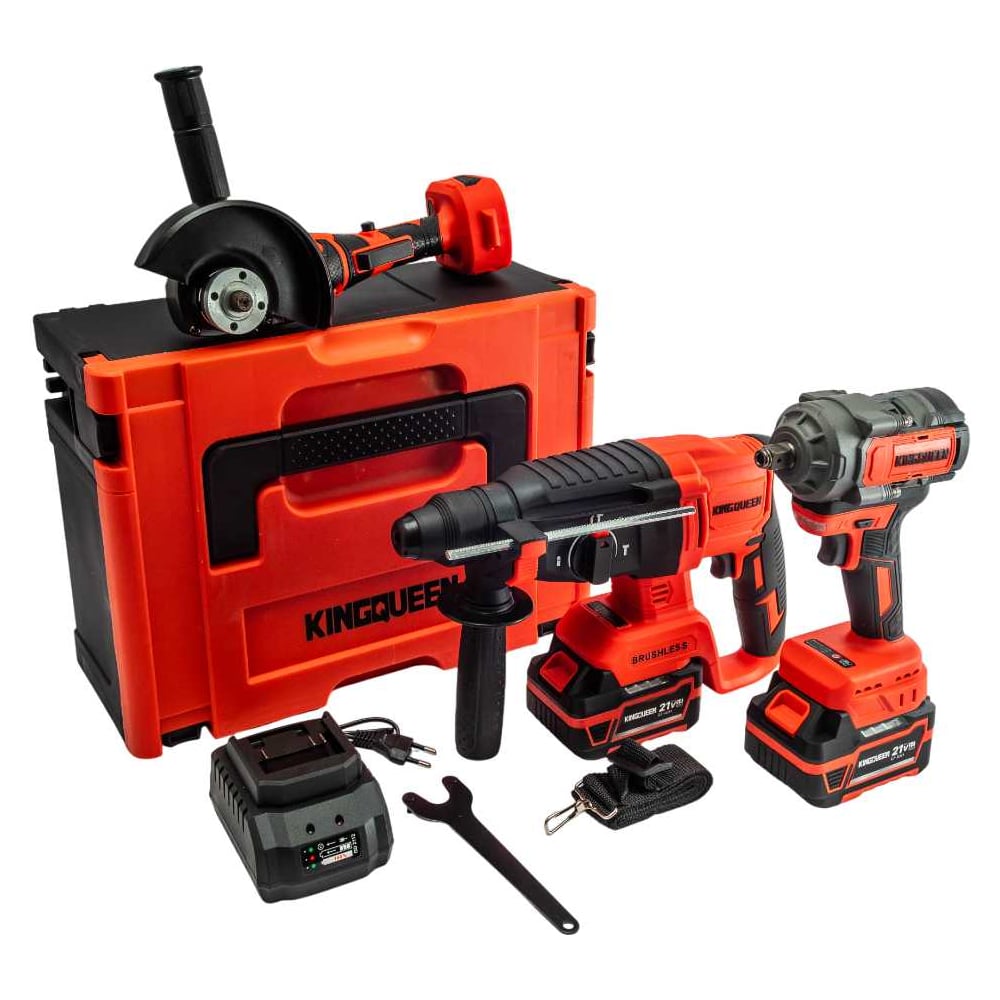 Изображение товара Набор профессиональных инструментов KINGQUEEN 3 в 1 перфоратор УШМ и гайковерт 21В