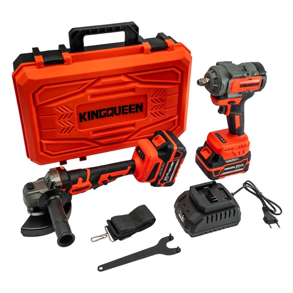 Изображение товара Набор электроинструментов KINGQUEEN 2 пред, 2 АКБ 21В, УШМ 125мм, гайковерт 500Нм