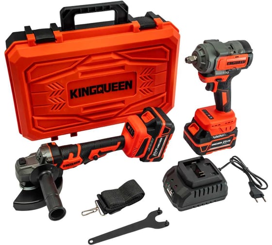 Изображение товара Набор KINGQUEEN 2 пред, 2 АКБ 21В, УШМ 125мм, Гайковерт 500Нм KQ-TS012