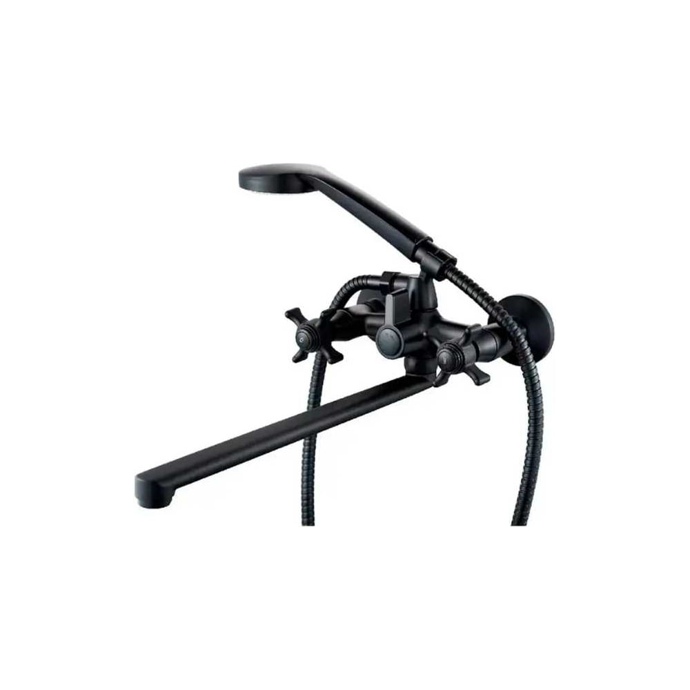 Изображение товара Смеситель для ванны ALOUTE черный, двухручковый, кран-букса 90 градусов, излив 35 см A6383H