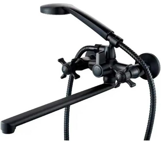 Изображение товара Смеситель для ванны ALOUTE черный, двухручковый, кран-букса 90 градусов, излив 35 см A6383H